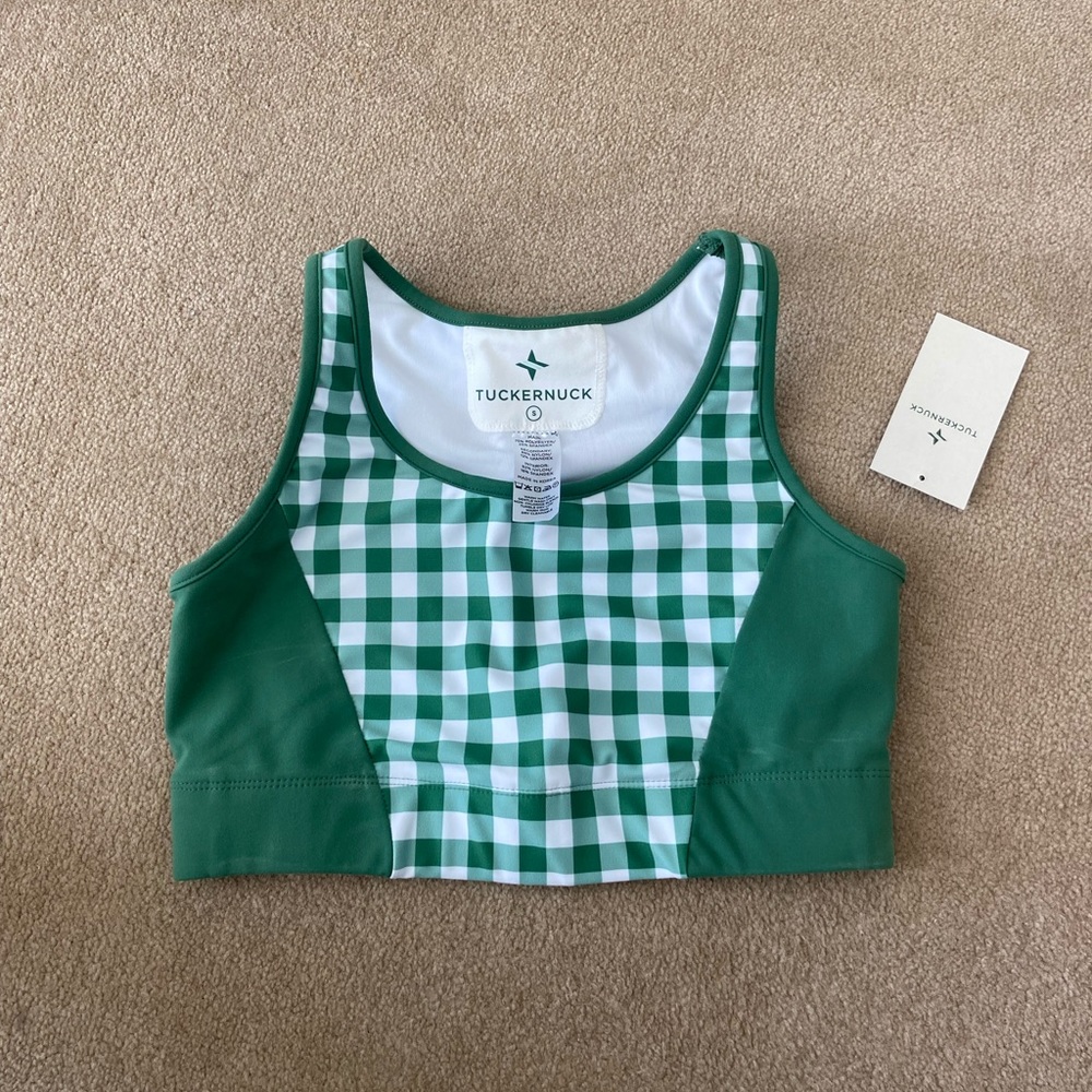 Tuckernuck green gingham sports bra